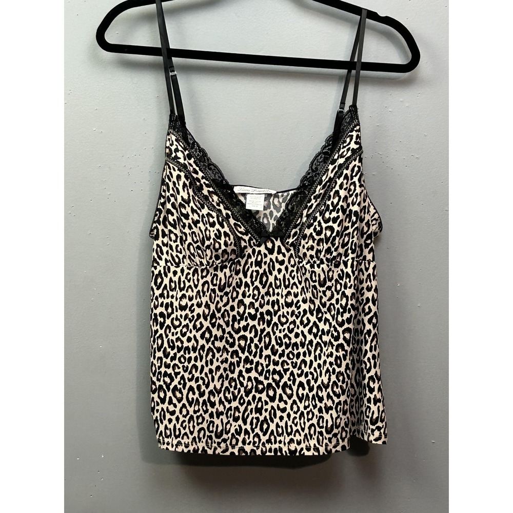 Linea Donatella Camisole Womens XL Brown Animal Print Lace Tank Top Adjustable‎